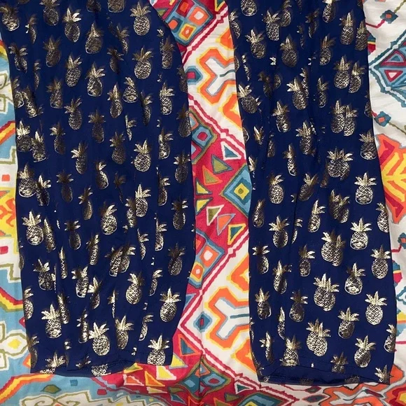 Navy Blue Halter Jumpsuit with Gold Pineapple Print - Picture 2 of 4